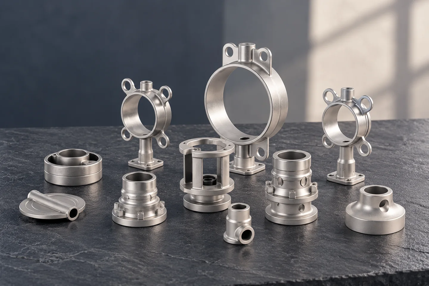 AI illustration of catalogue-derived valve rings and fittings for a casting-route discussion