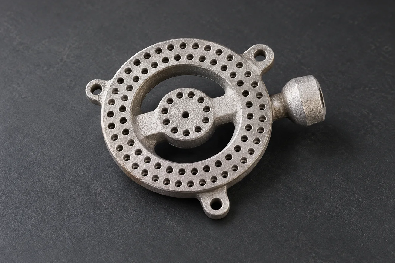 Circular casting with separate openings and fixing features.