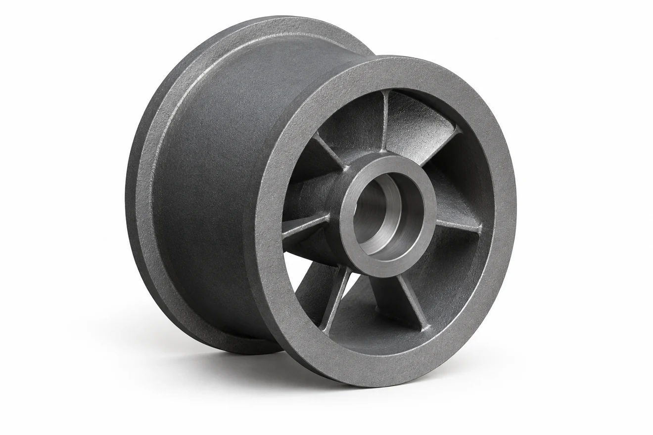 impeller-like wheel illustration. A pulley or impeller-like form illustrates a separate core and finishing discussion.