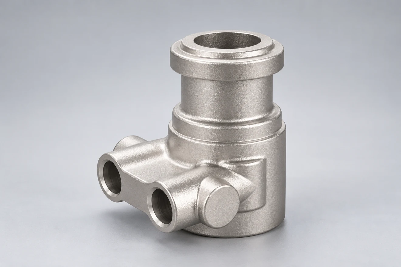 Ported body geometry showing distinct machining directions.