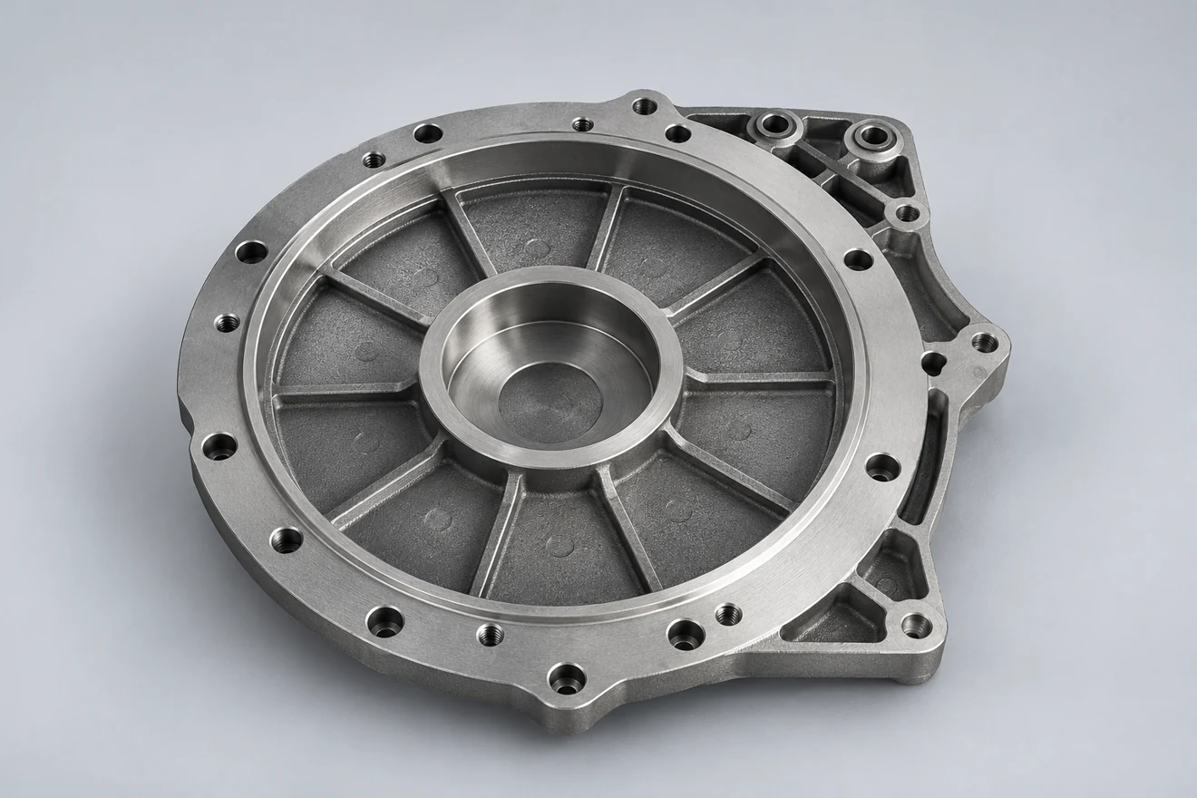 Ribbed circular cover with central and outer references.