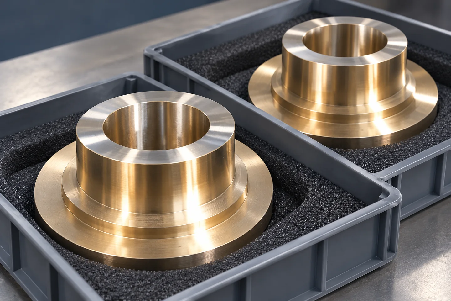 AI illustration of reference flanged bodies separated in plain protective trays