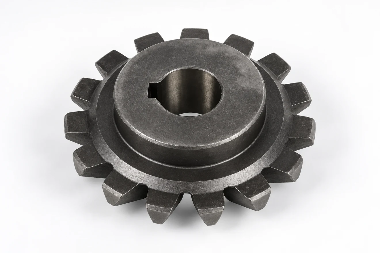 flanged toothed gear illustration. A different gear geometry illustrates centre and engagement requirements.