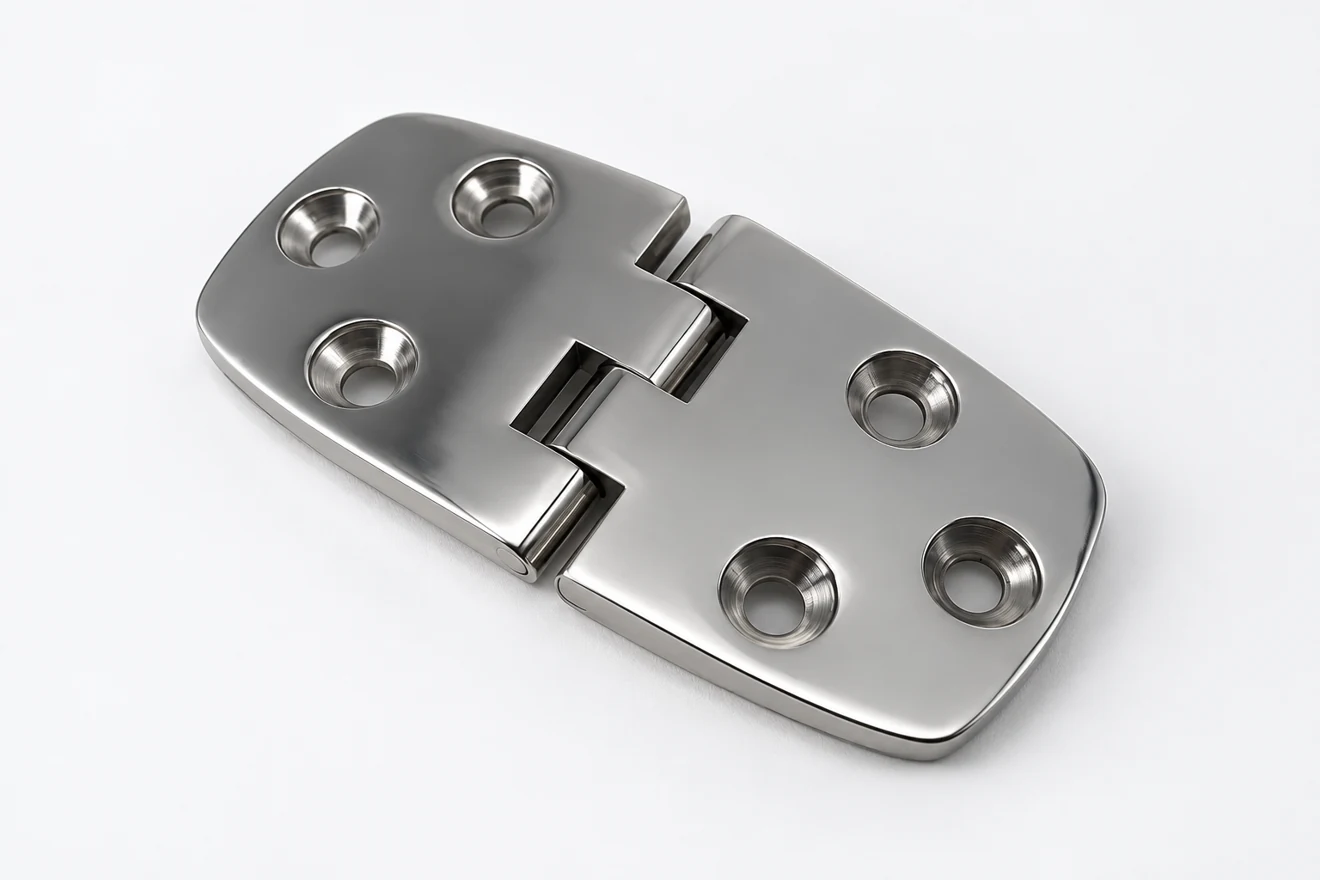 Hinge with separate pivot and fixing interfaces.