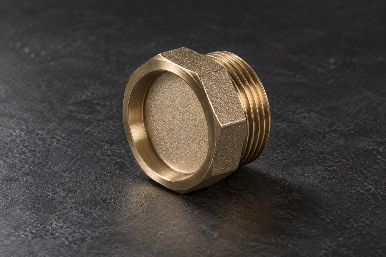 Threaded cap with a closed body and connection end.