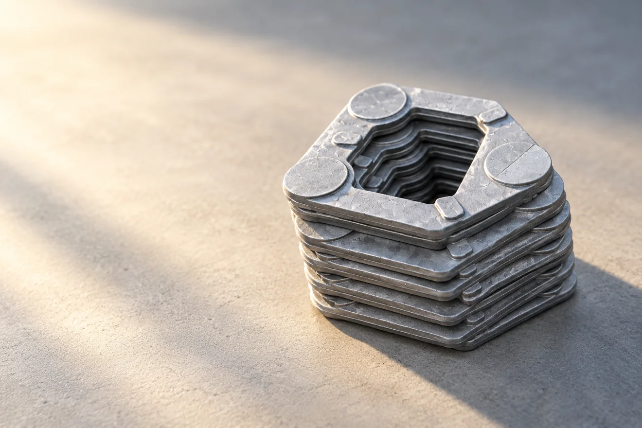 A ribbed sample form connects geometry review with a controlled trial objective.