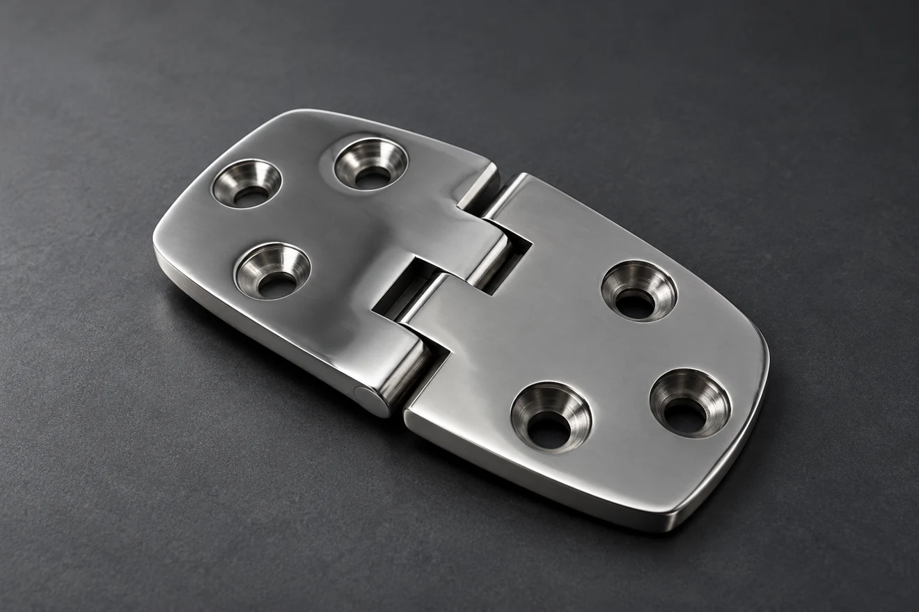 two-leaf hinge illustration. A hardware component is a separate geometry and acceptance line.