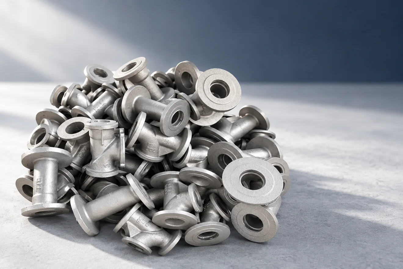 Assorted flanged fittings with different internal opening shapes