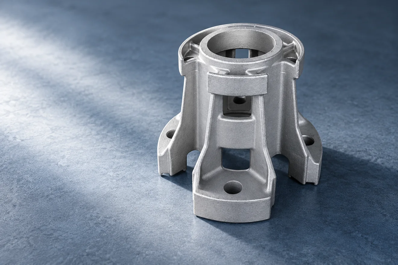 Cylindrical support housing with side windows, ribs and base fixing points