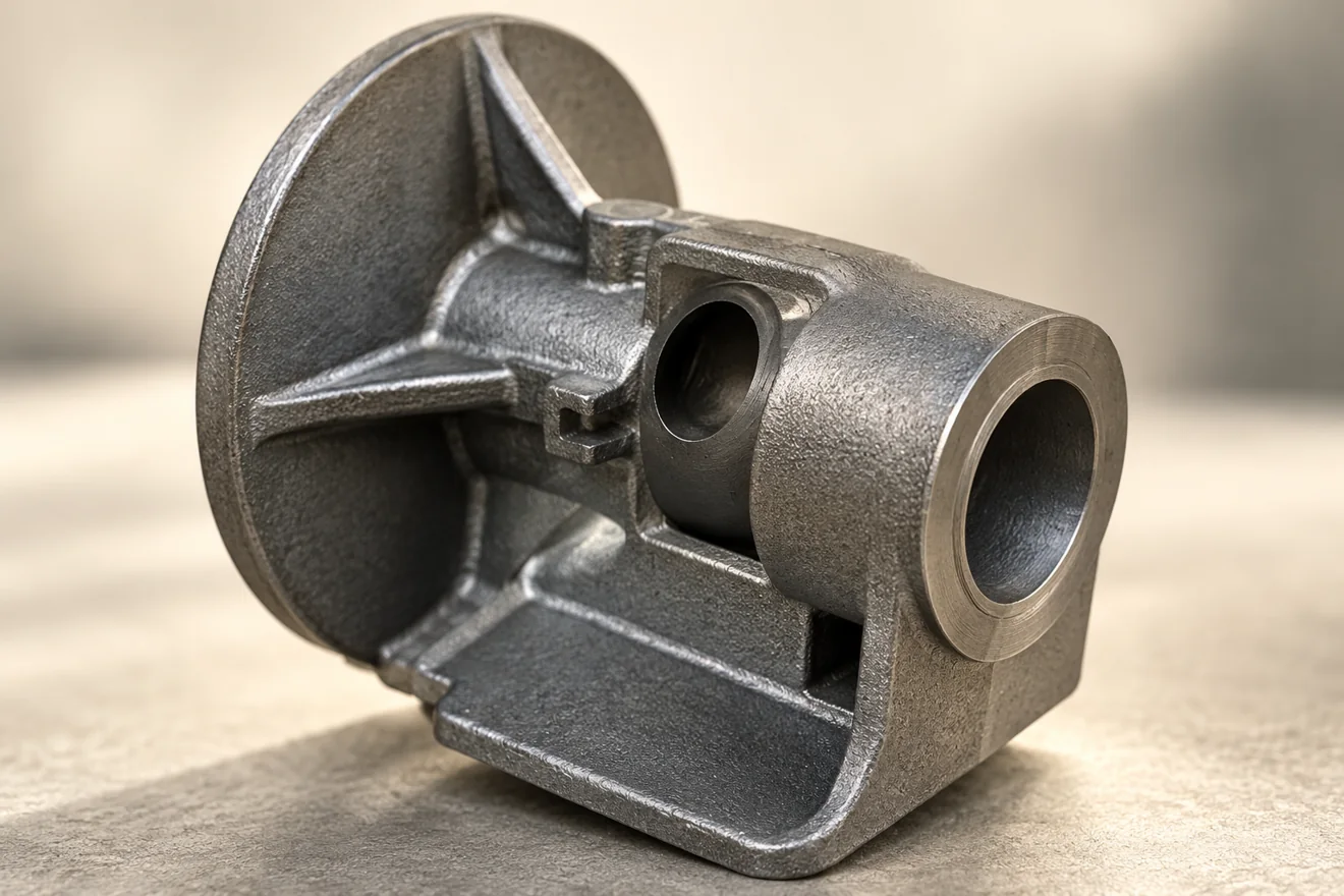 Ribbed support housing with a projecting circular bore