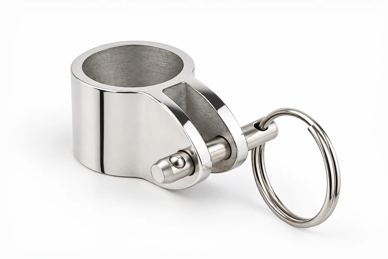 A circular strap clamp locates its working contact around a cylindrical part.