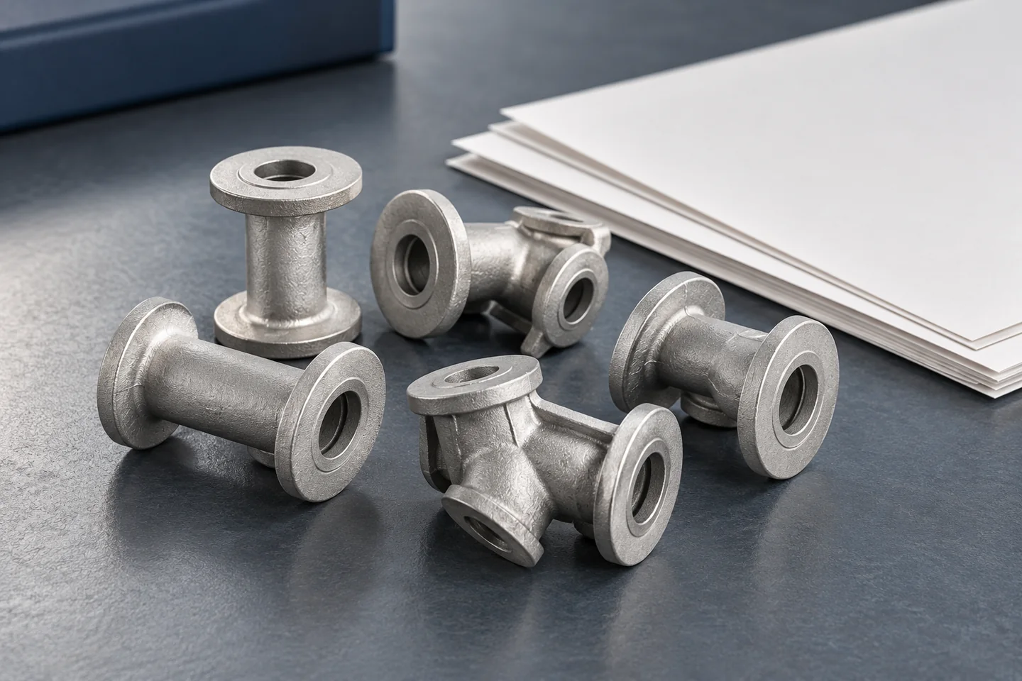AI illustration of reference connectors beside blank pressure-and-medium review papers