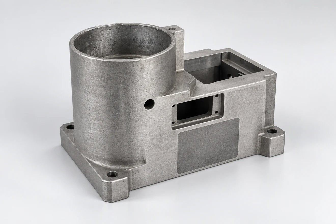 Asymmetric enclosure with separate mounting contacts.