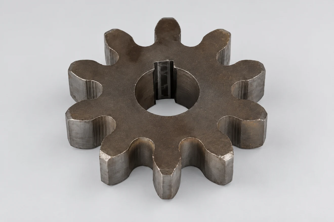 small pinion gear illustration. A separate pinion geometry illustrates the mating gear context, not a complete gearbox.
