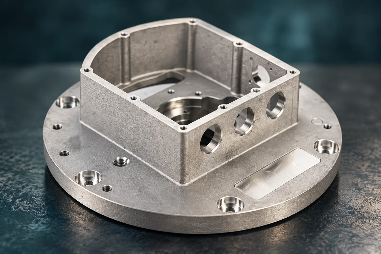 Open-box housing with a perimeter mounting flange
