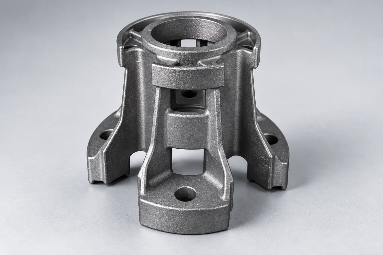 Open cylindrical support with windows and distinct mounting features.