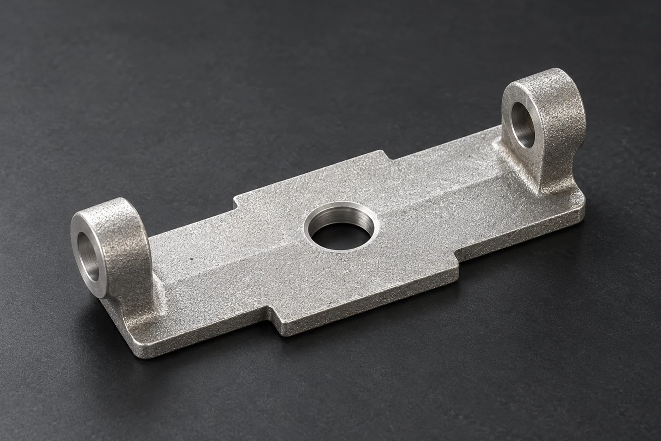 two-lug support bracket illustration. A mounting support illustrates a separate as-cast and machined feature map.