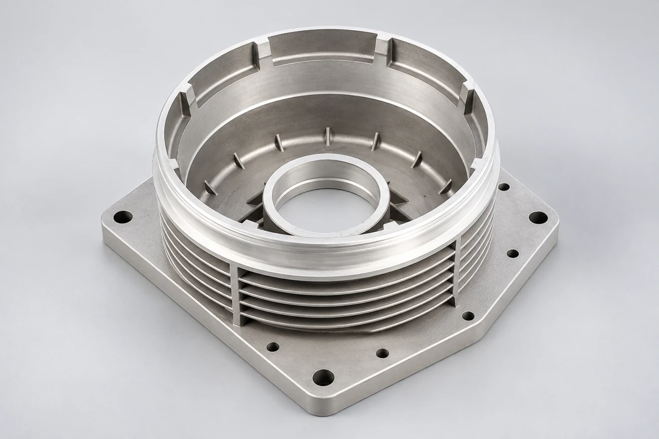 ribbed open-cup housing illustration. A round ribbed housing is a different motor-equipment geometry reference.