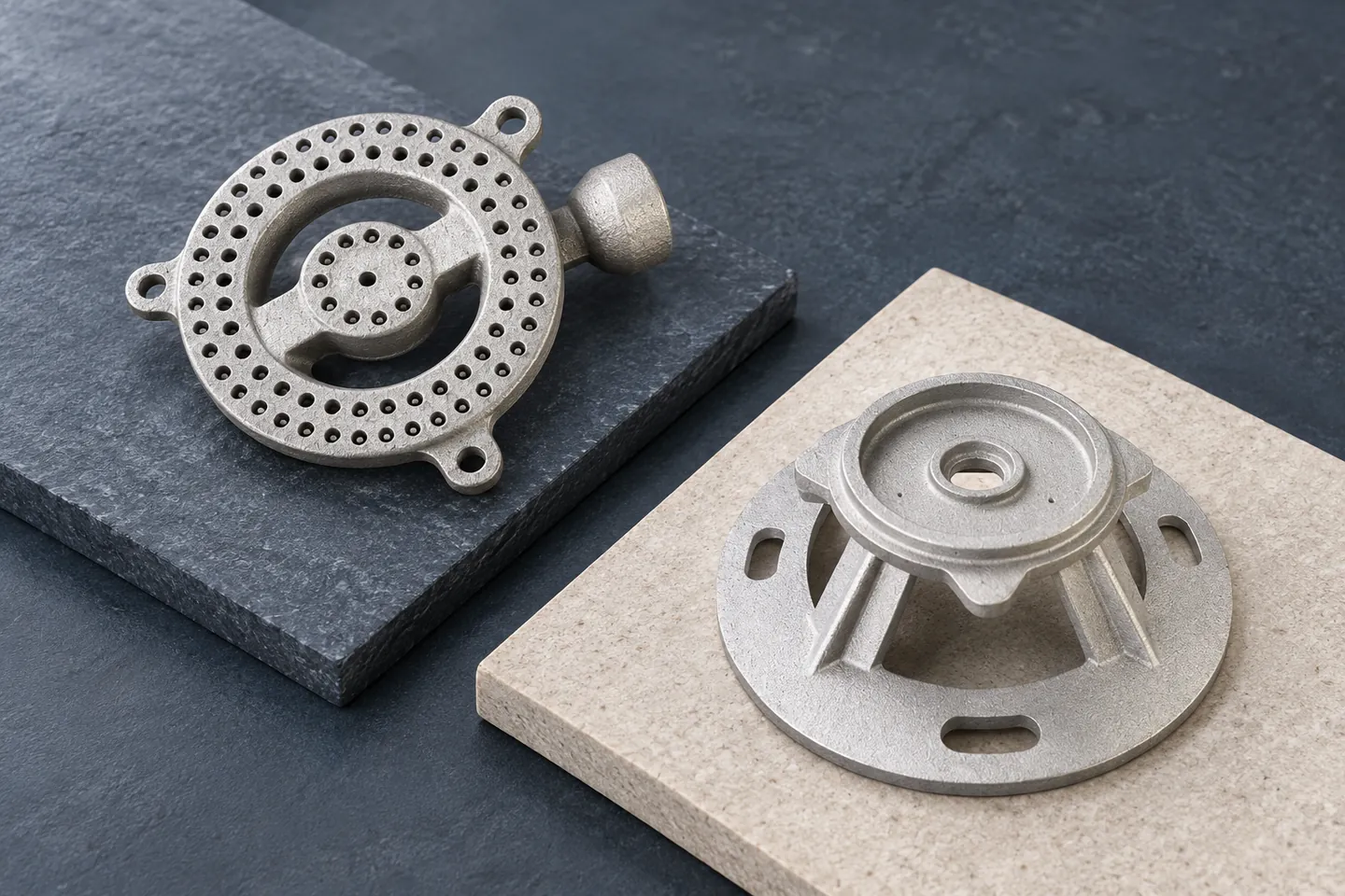 AI illustration of catalogue cast components separated on sample mats