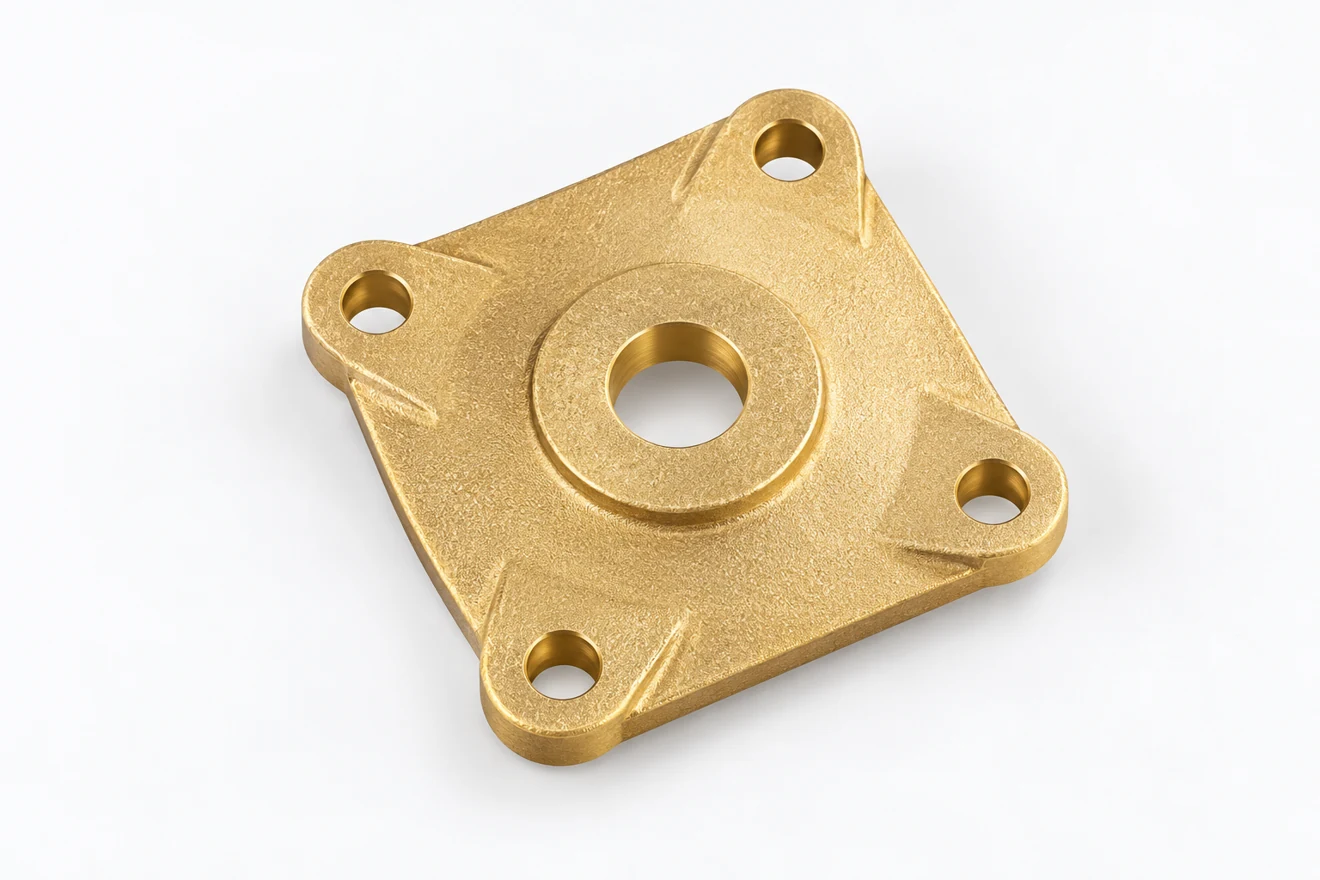 square mounting flange illustration. A square flange illustrates a different face and fixing arrangement; alloy is drawing-specific.
