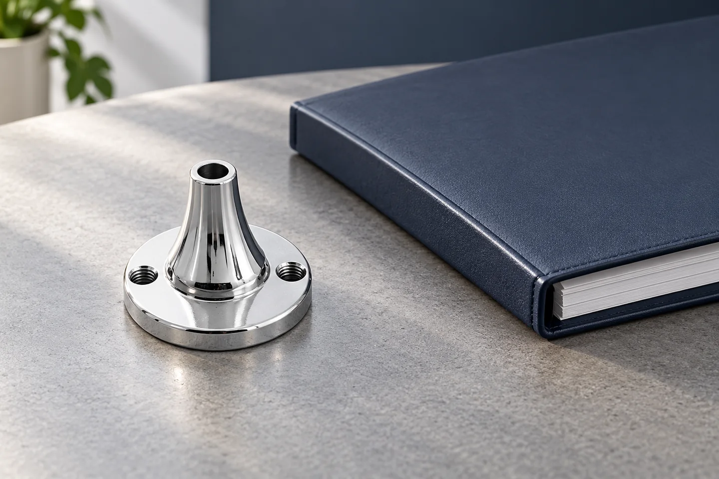 AI illustration of a reference metal component beside an unmarked project folder