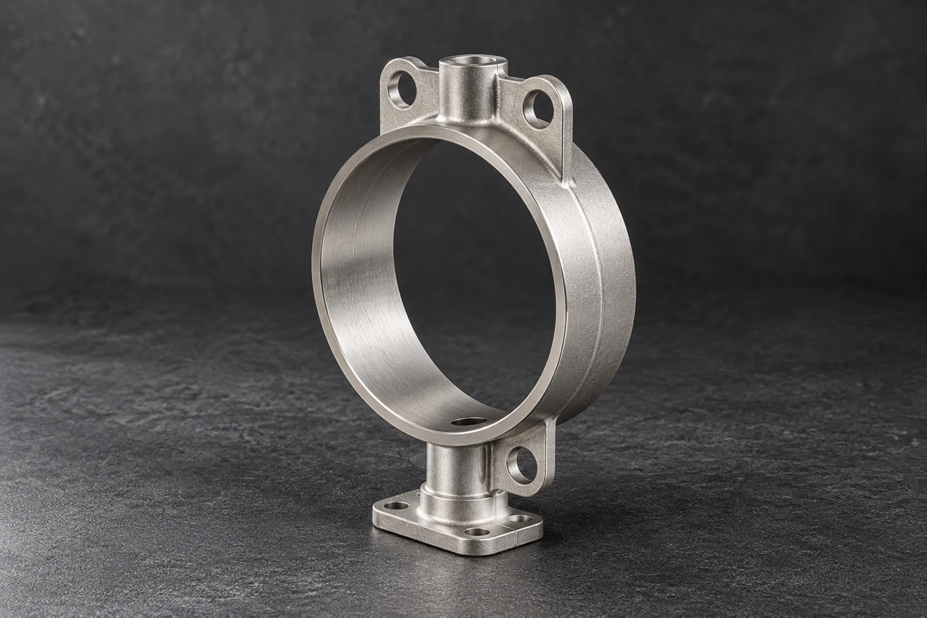 Open ring body with mounting lugs and an end contact.