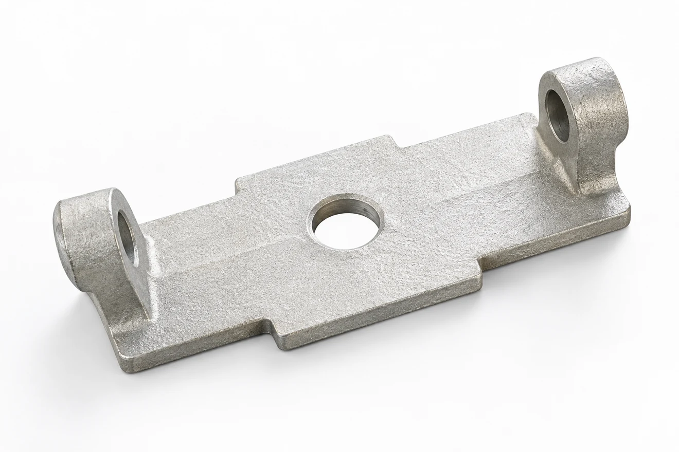 two-lug support bracket illustration. A support illustrates mating geometry that must be reconstructed from accepted requirements.