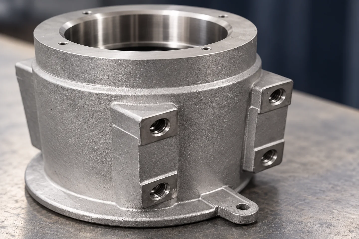 AI detail of a catalogue housing's mounting lug and cast surface