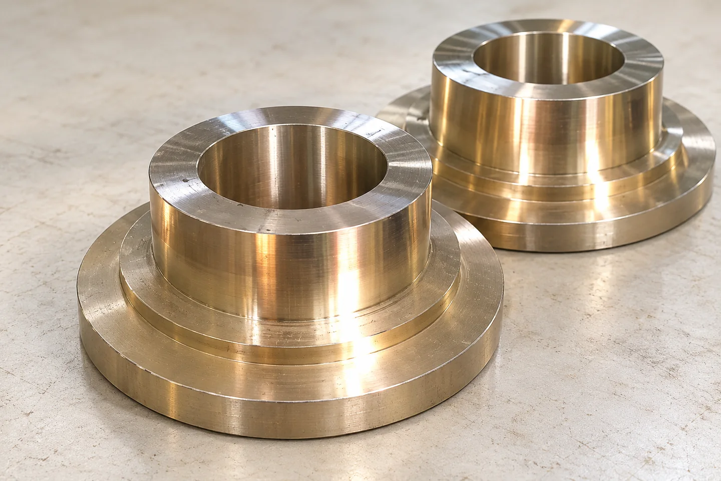 Annular flange geometry with a central bore and stepped body.