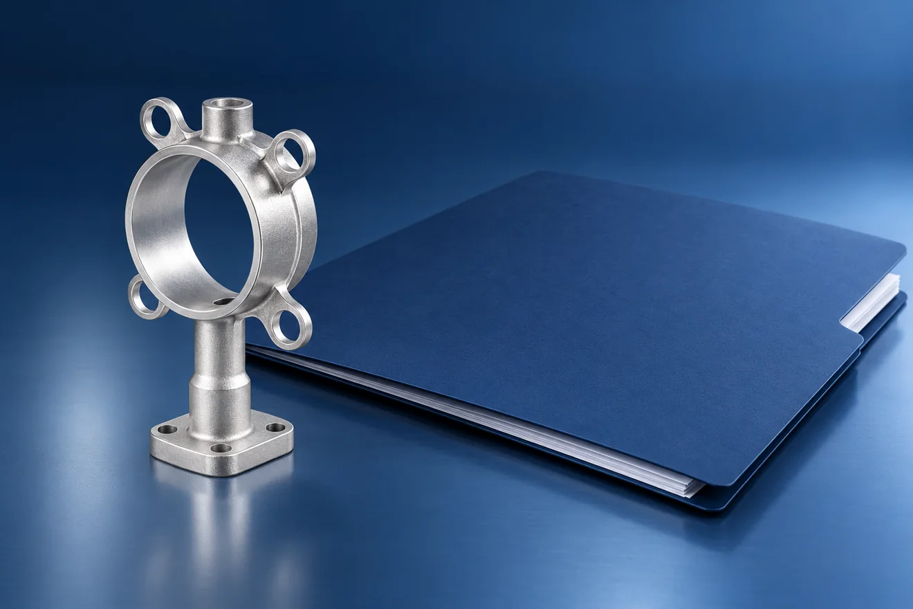 Ring-shaped component beside a blue document folder