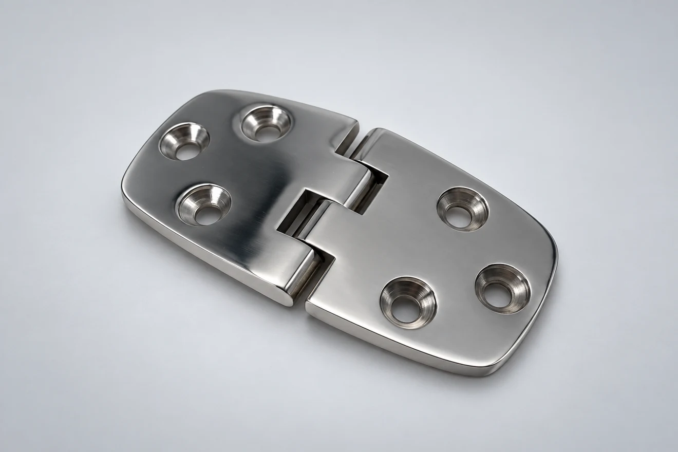two-leaf hinge illustration. A detailed hinge is a different near-net casting example.