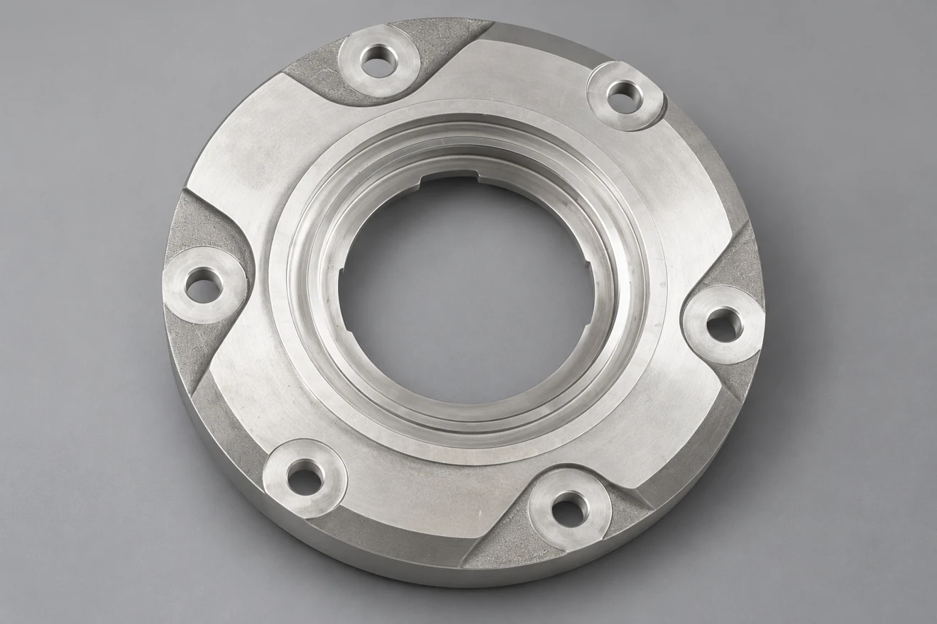 flat bolt-pattern ring illustration. A flat mounting ring illustrates protection of a separate finished mating face and bolt pattern.