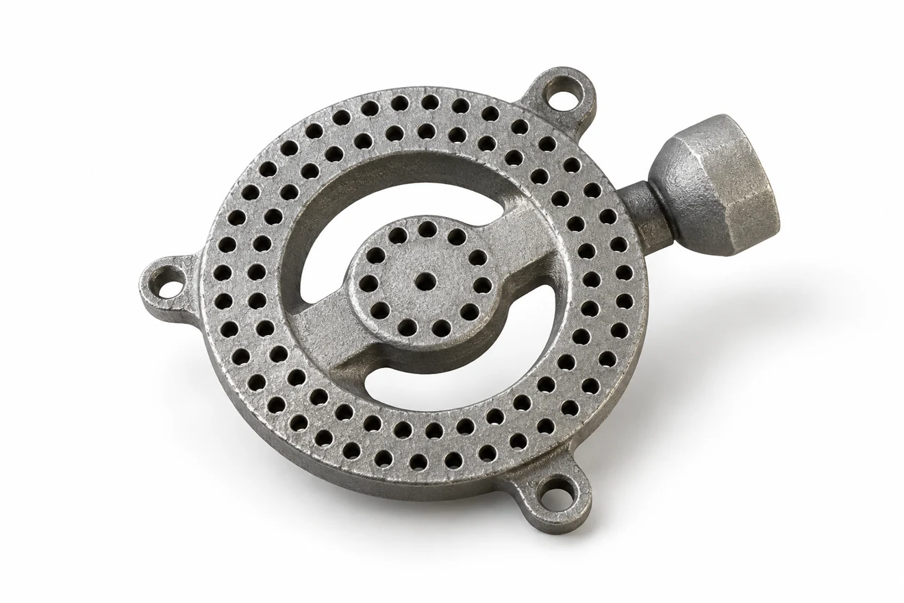 Perforated circular part with its own fixing pattern.