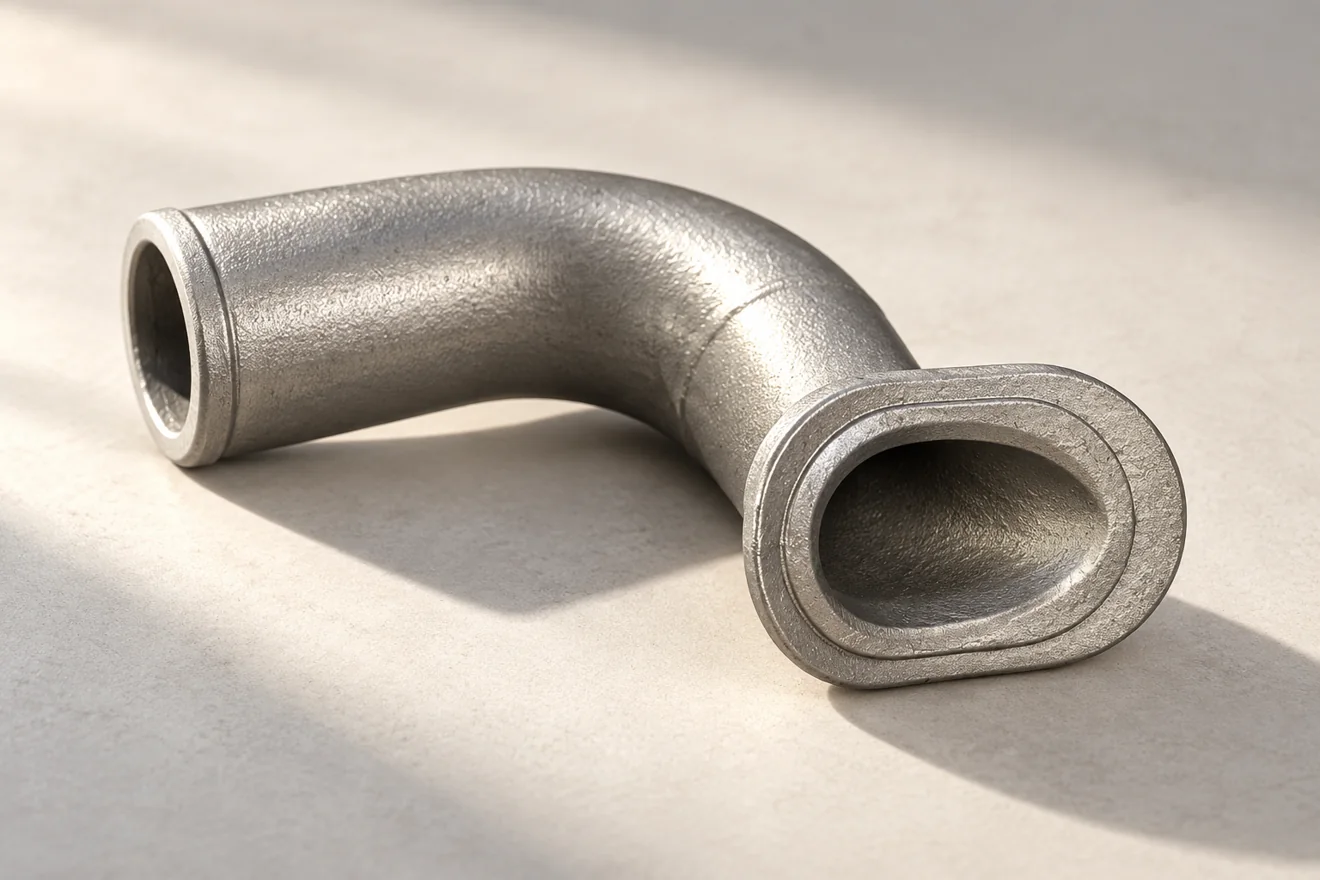 A swept elbow connects a curved internal path with its finished ends.