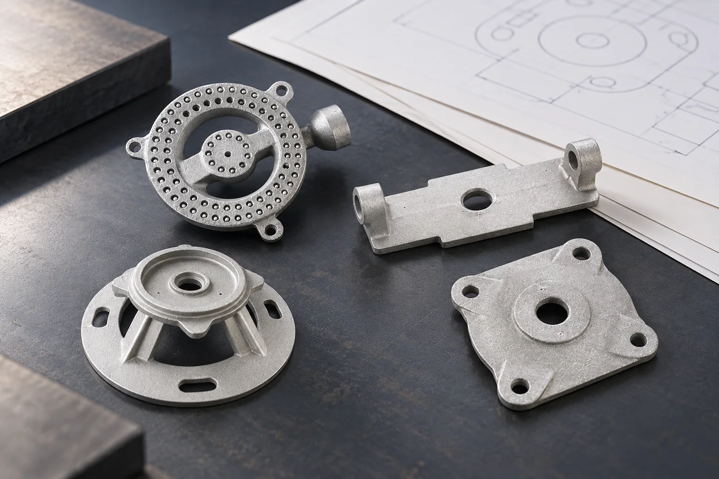 AI illustration of a reference mounting component beside unmarked review sheets