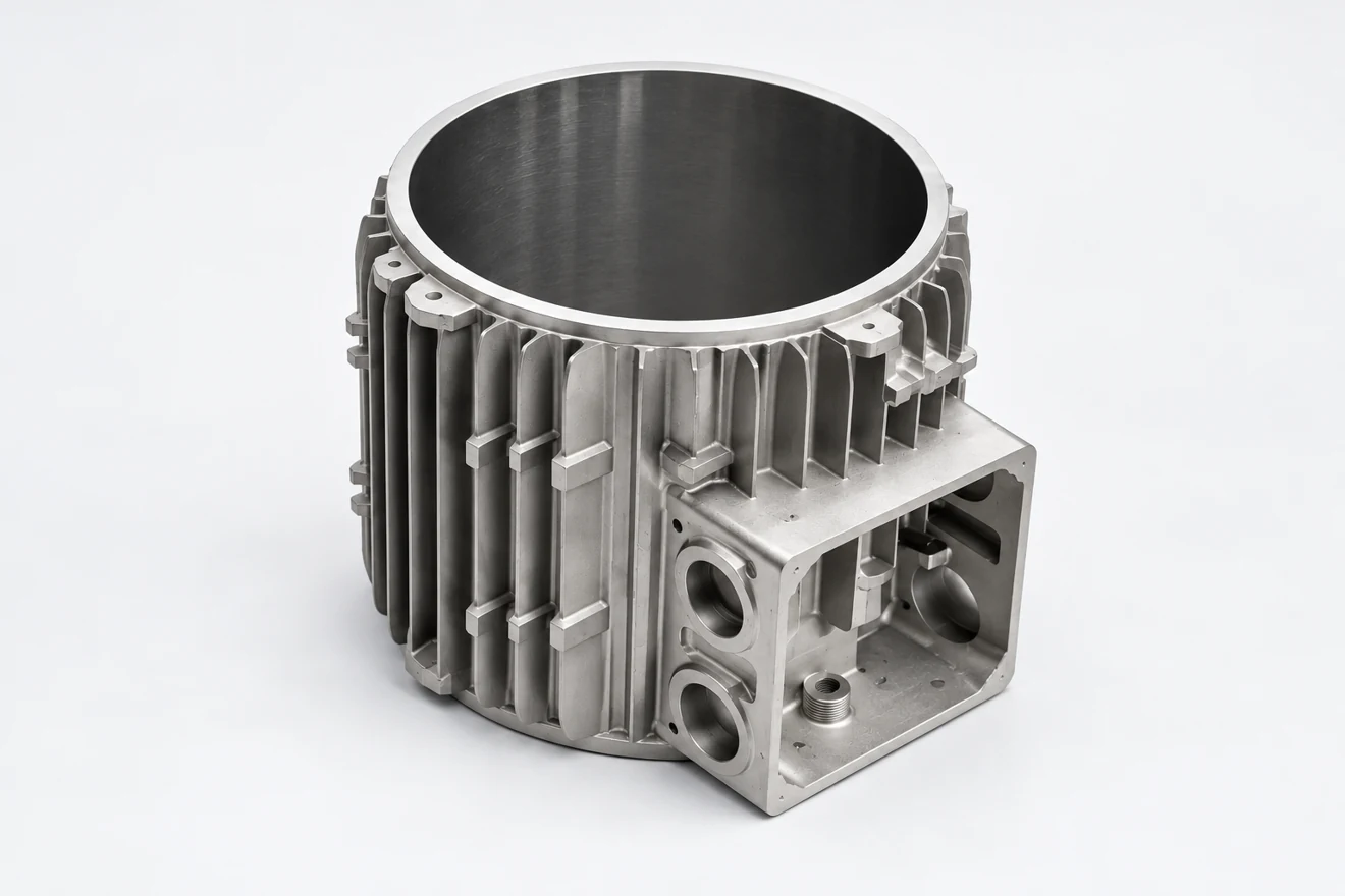 ribbed cylindrical housing illustration. A ribbed housing illustrates a different CNC interface problem.