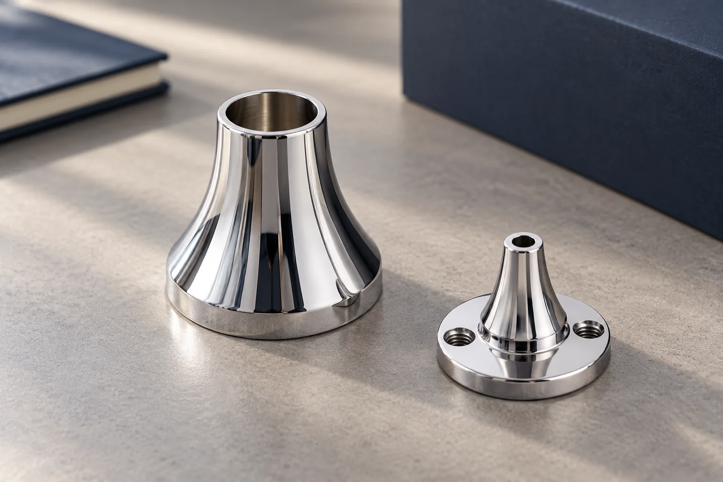 AI illustration of polished catalogue metal fittings for a process-clarification discussion