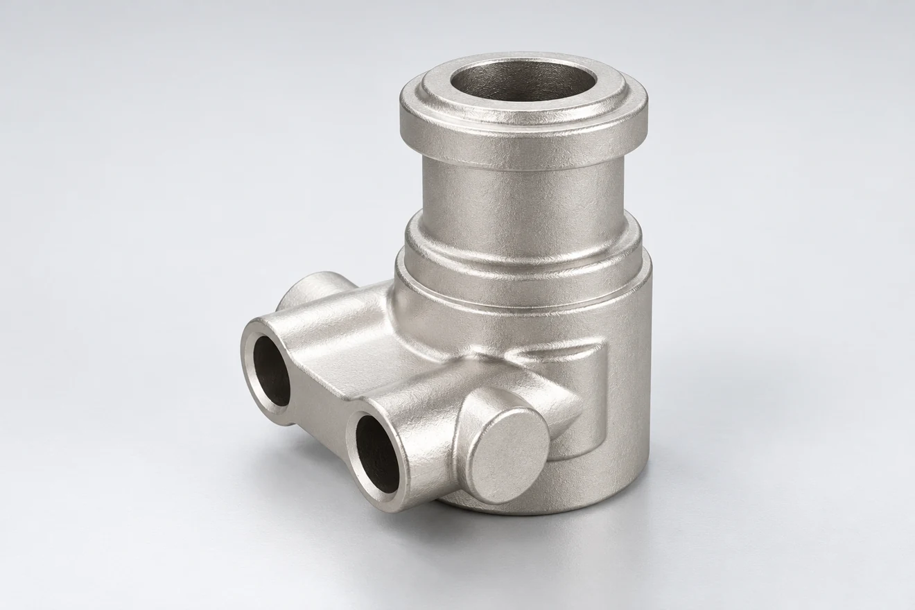 Ported component with machining access from different faces.