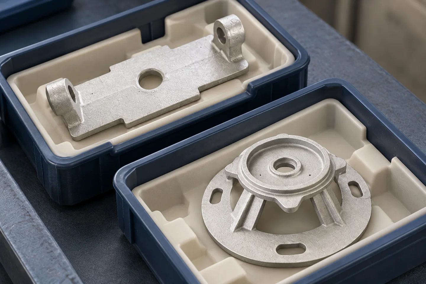 AI illustration of separate catalogue-derived components in plain protective trays