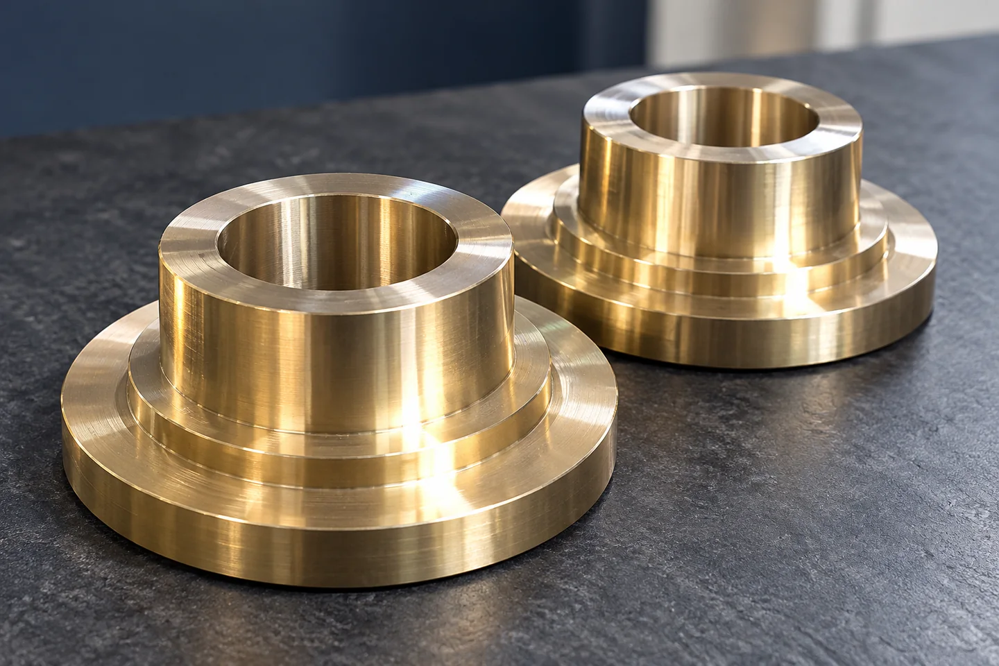 AI illustration of gold-toned annular flanged bodies based on catalogue product 19946