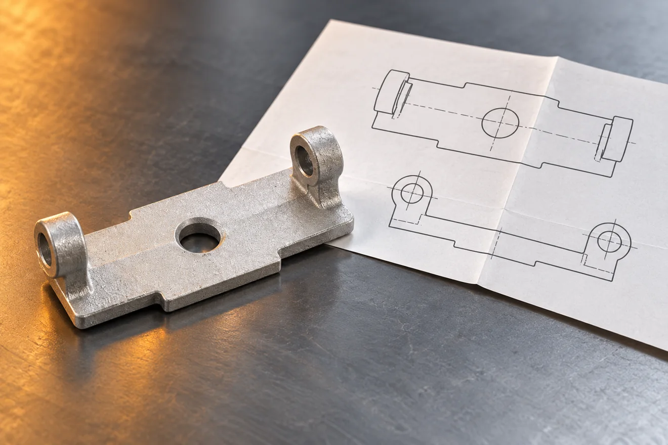 A two-lug body connects the drawing reference with its bore-to-base geometry.