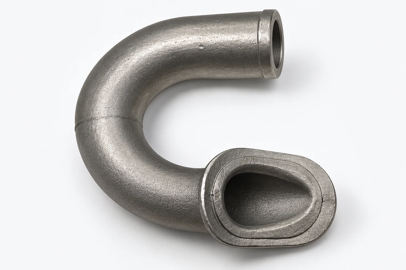 hollow swept elbow illustration. A hollow blank illustrates internal access and allowance planning.