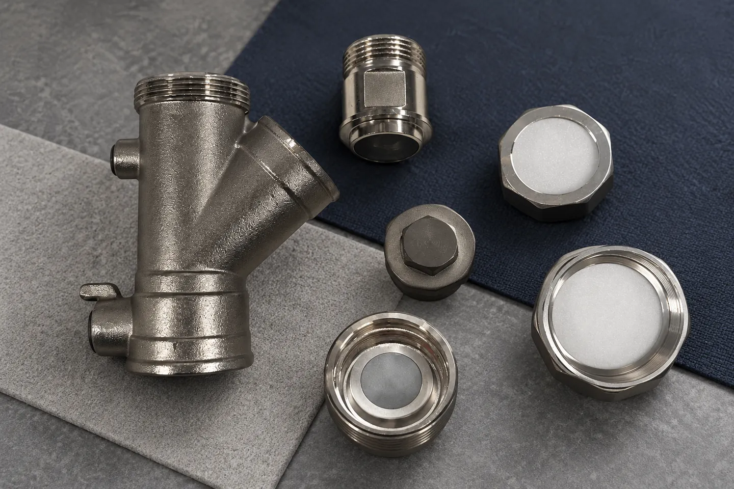 AI illustration of reference threaded fittings on separate inspection mats