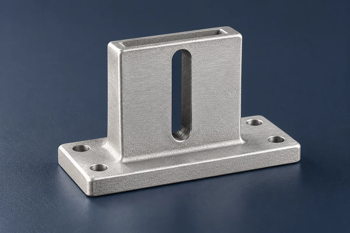 Upright slotted mounting bracket on a drilled rectangular base