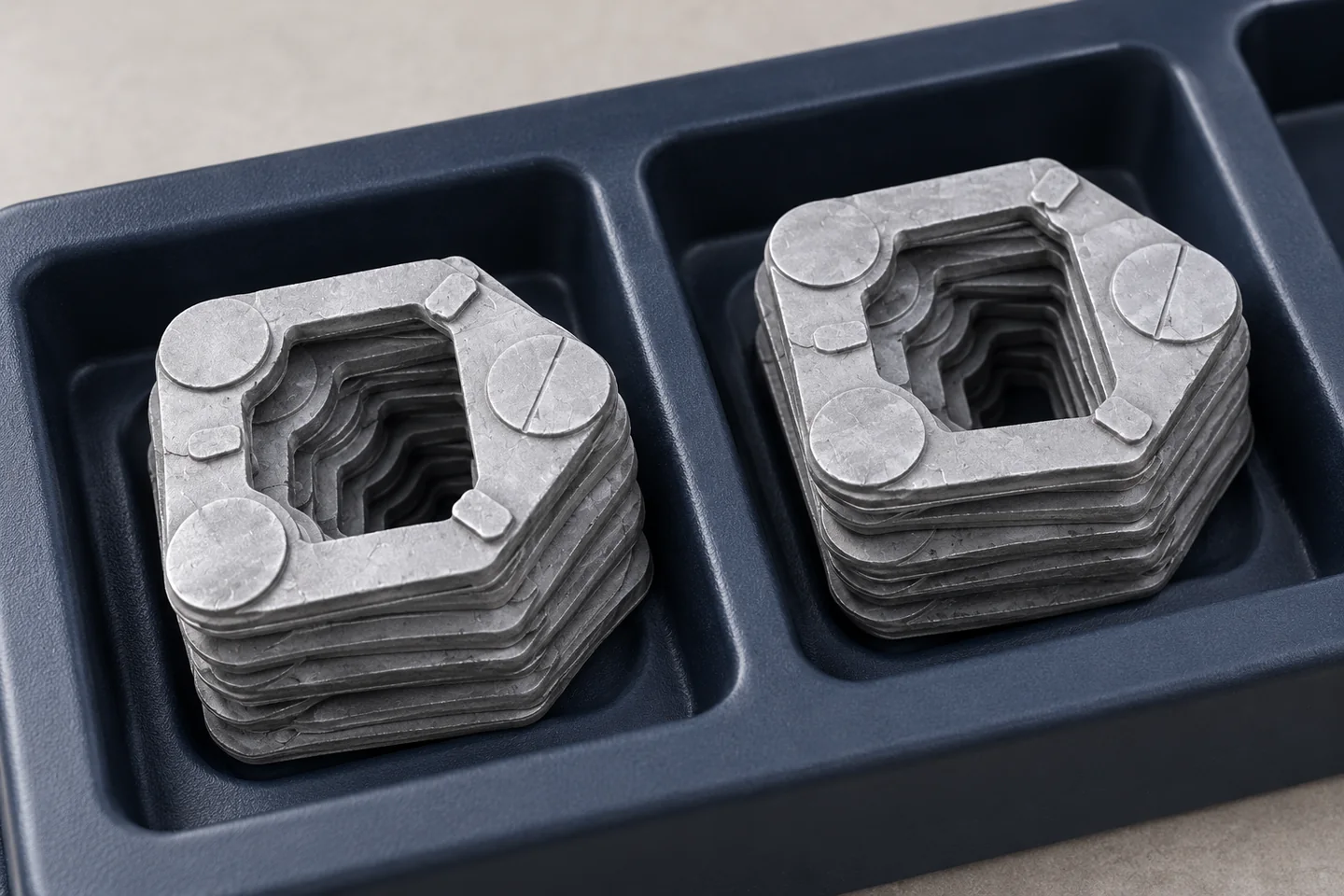AI illustration of reference cast cover-like parts separately protected in plain trays