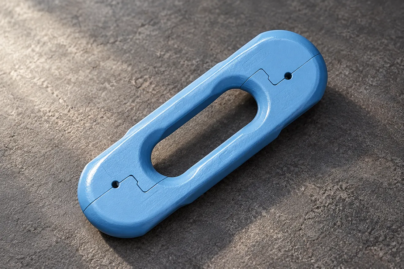 Blue elongated split connector with separate mating regions