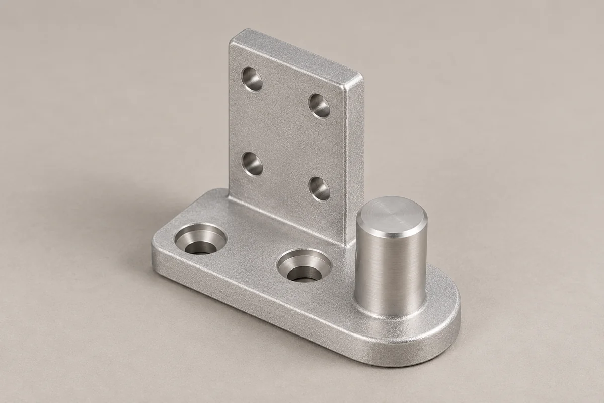 Upright drilled L bracket with cylindrical locating pin