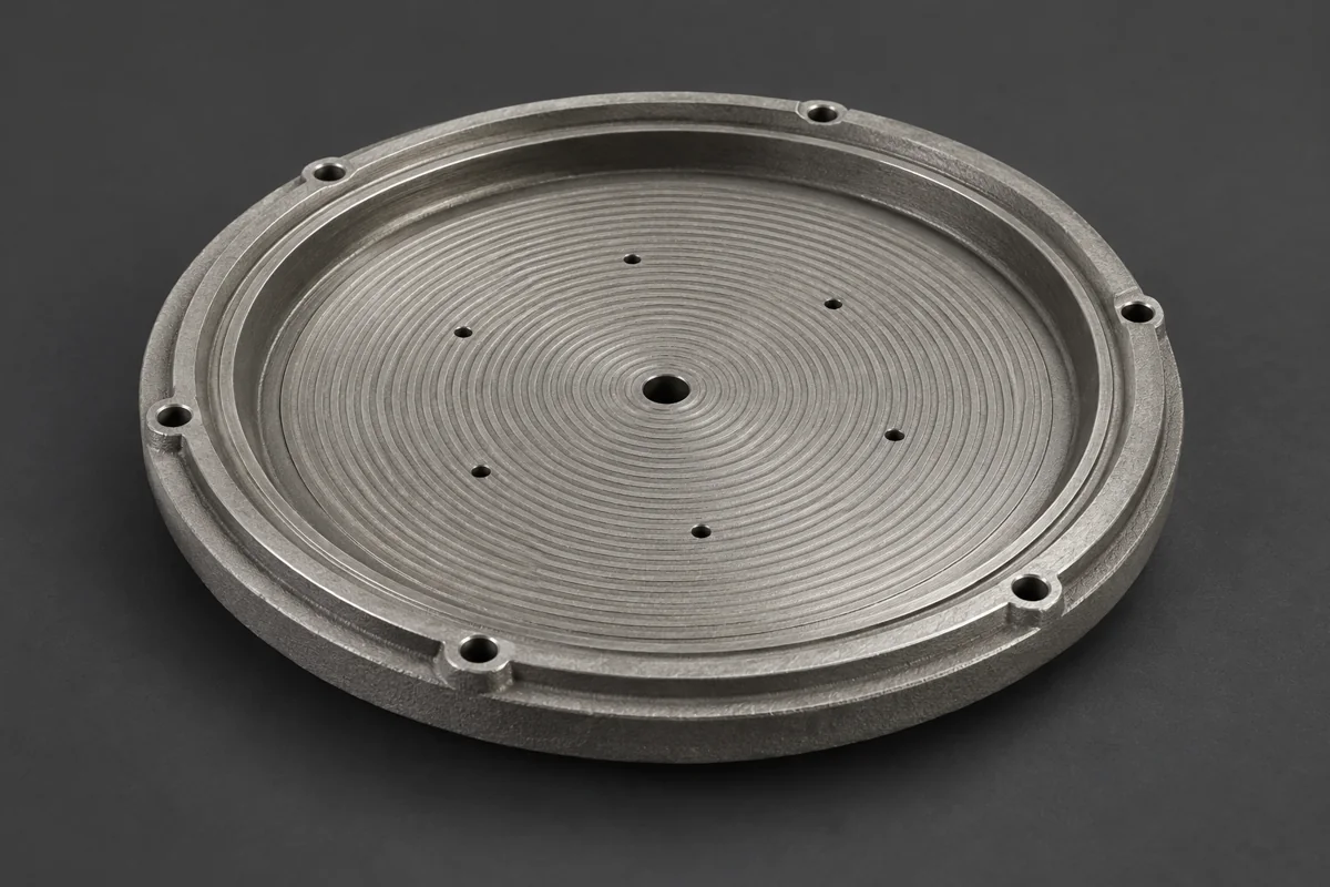 A recessed circular steel casting illustrates a defined body and contact region.