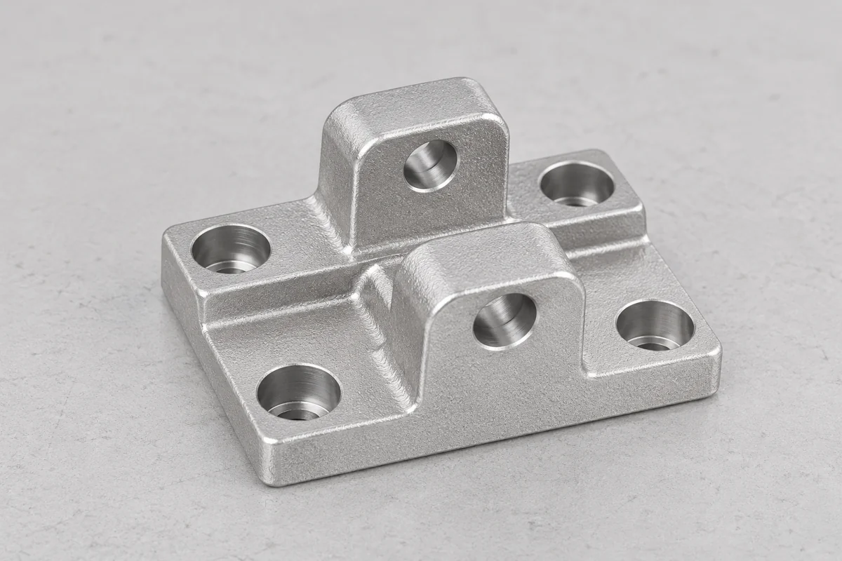 Mounting foot with two raised parallel ears and a bore in each ear