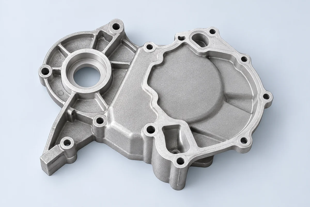 Asymmetric recessed housing cover with a circular bore and several fixing bosses